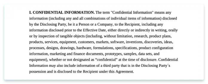 Non-Disclosure Agreement confidential information form