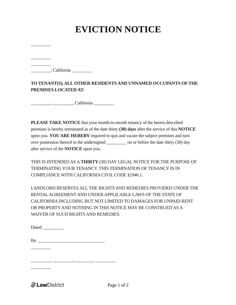 Eviction Notice Sample Form