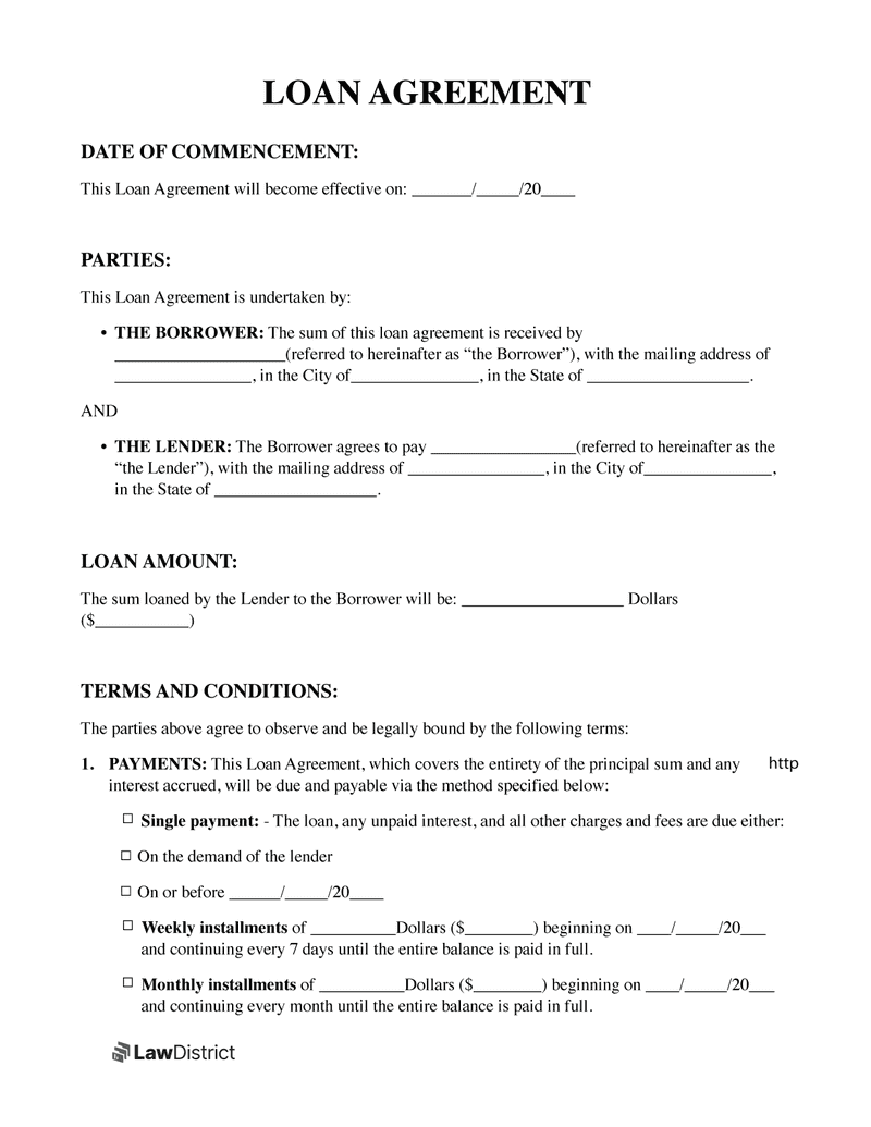 loan agreement template