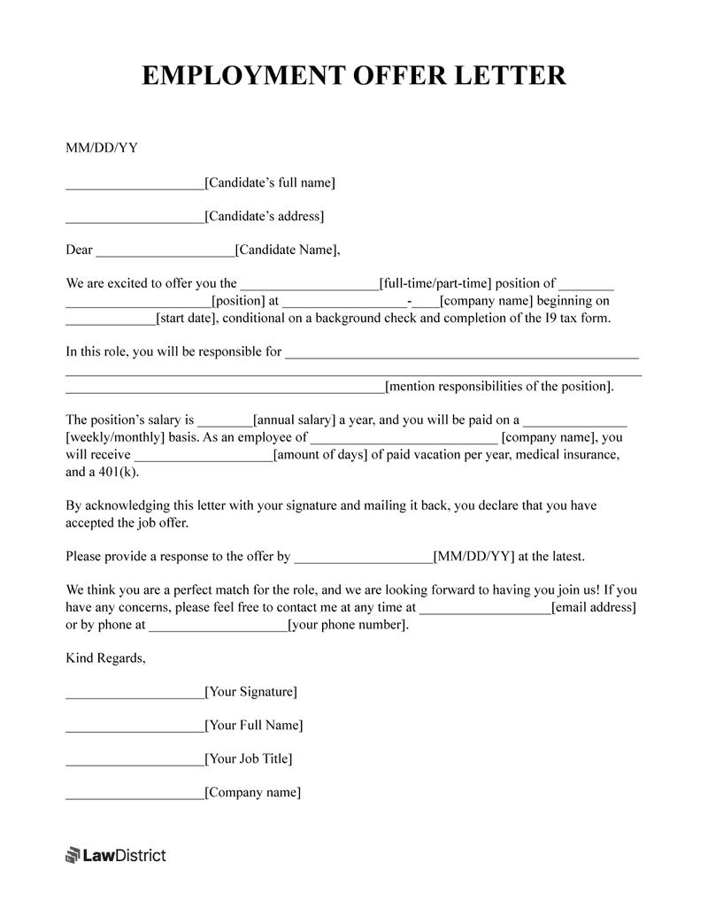 application for employment letter template
