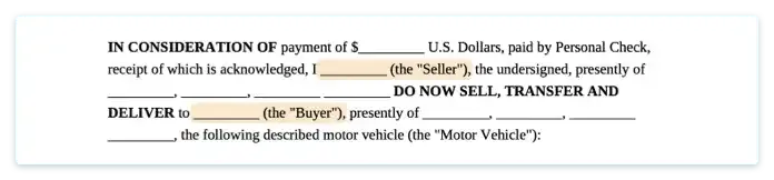 Buyer and seller in a bill of sale