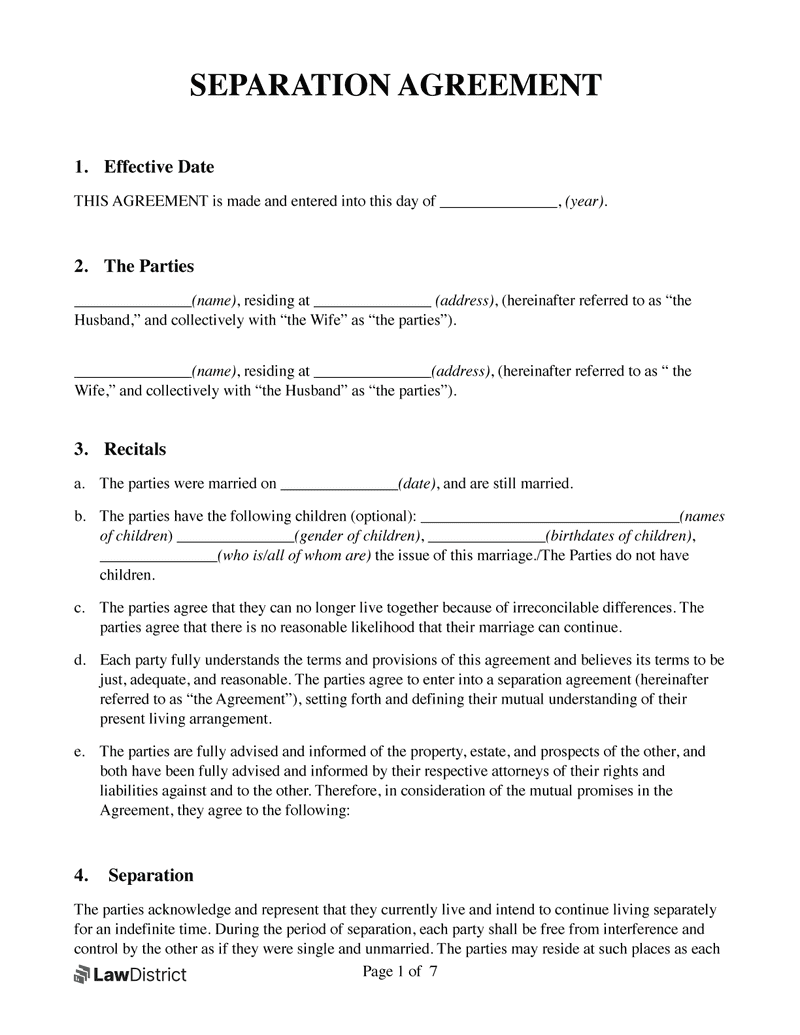 Nc Separation Agreement Template Word