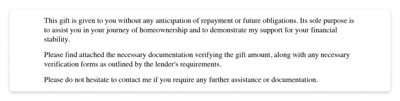gift letter for mortgage donor affirmations