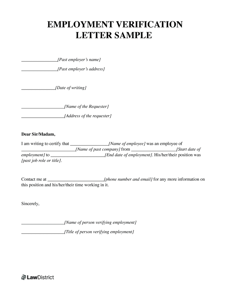 Free Employment Verification Letter Pdf And Word Template Lawdistrict 9398